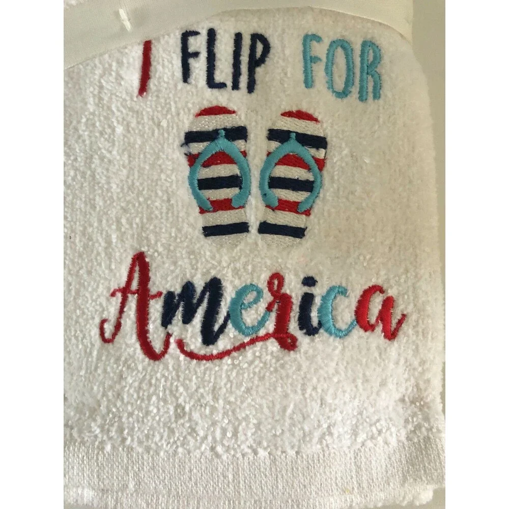 America Embroidered Hand Towels Bathroom July 4th USA Red White Blue Set of 2